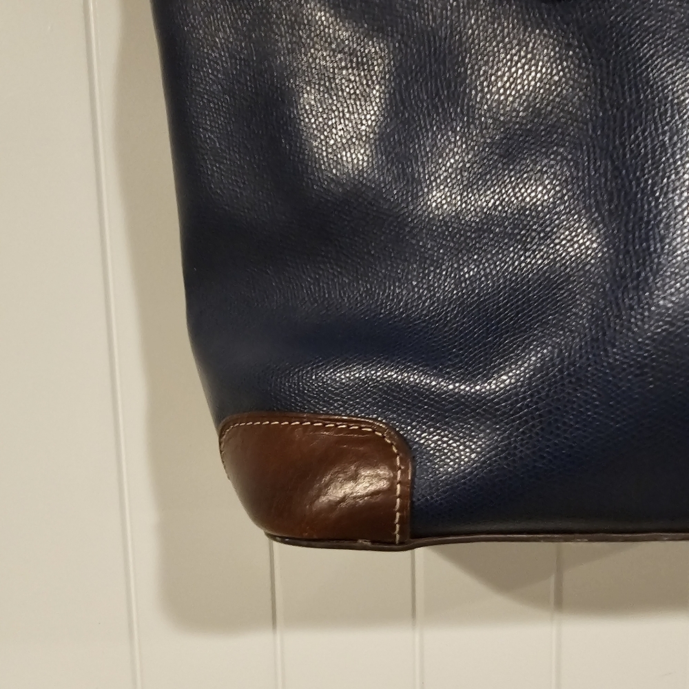 Dooney Bourke Vintage Navy Brown pebble grain leather large tote satchel - Picture 6 of 15